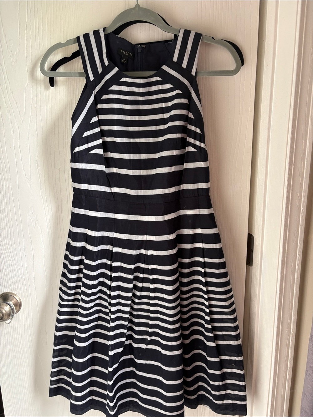 Talbots Navy & White Striped Sleeveless Fit-and-Flare Midi Dress